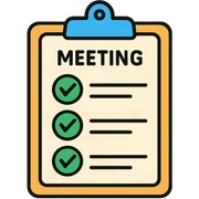 A clipboard with a checklist of meeting agenda items, organized neatly with bullet points sticker