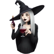 Pale goth witch drinking red wine sticker