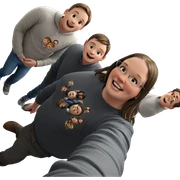 boys smiling from above sticker