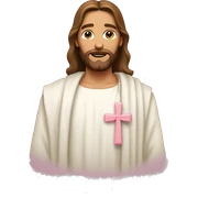 Jesus with a light pink bow on his head sticker