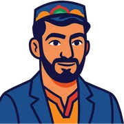 A Tajik man with masculine features, expressive eyes, thick eyebrows, dark hair, and light-olive skin, neatly kept facial hair sticker