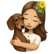 Dachshund hugging a girl with brown hair and a flower in her hair sticker