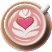 pink latte with heart shaped latte art sticker