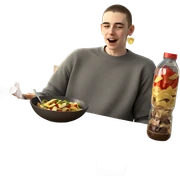 boy enjoying food indoors sticker