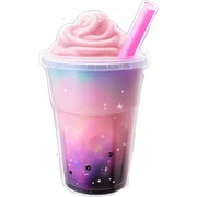 Galaxy Bubble Tea "A pastel pink bubble tea with a swirling galaxy effect inside the cup, sparkling stars and pearls, and a glowing straw shooting stardust trails." sticker