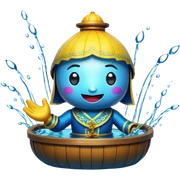 Cinematic Realistic Water Puppetry Pop Culture Emoji, depicted as a whimsical scene of traditional water puppetry rendered with dynamic textures and playful lighting. sticker