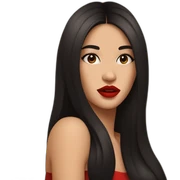 straight long dark hair and brown eyes with red lipstick sticker