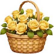 a basket of yellow roses, dreamy lighting, soft painterly textures, whimsical and nostalgic, oil painting style sticker