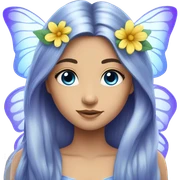Beautiful, flower, fairy, blue, silver, purple, long hair, big butterfly wings sticker