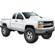 White Chevy pick up truck with big wheels sticker