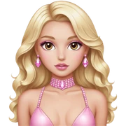 Luxury blonde model, brown eyes, sleek wavy hair, diamanté rhinestone covered pink bodysuit  sticker