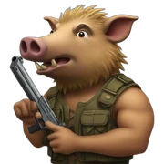 boar holding gun sticker
