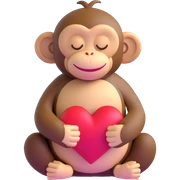 see no evil monkey holding a heart sticker