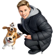 boy with dog outdoors sticker
