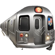 just the front profile of a shiny silver new york subway train sticker