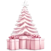 Light pink Christmas gifts under a white Christmas tree  sticker
