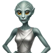 alien reptilian woman in silver dress sticker
