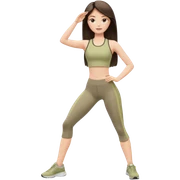 A white Barbie girl with long dark brown straight hair in a pale olive clothes doing exersises sticker