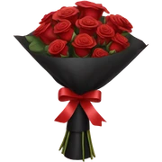 bouquet of red roses in a black package with a red Ribbon  sticker
