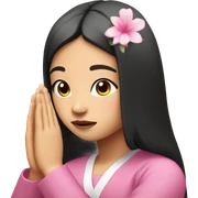 asian girl with black straight hair praying with pink flora in hair sticker