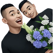 smiling boys with flower sticker