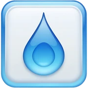 a Tiny compressed Stylized blue droplet symbol inside a pastel gradient white square icon, blue borders sticker