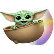 baby yoda sliding from a rainbow sticker
