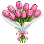 Bouquet of pink tulip wrapped in white paper sticker