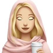 Blonde girl inside a light pink blancket sipping coffee eyes closed white skin blue eyes  sticker