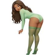 curvy light skinned black women   long hair and  brown eyes, intimate bending over sfw light green nylon stocking pose sticker