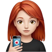 Una chica pelo rojo que está con ojeras color de piel blanca y tiene en su mano un iPhone 16 de 2024 sticker