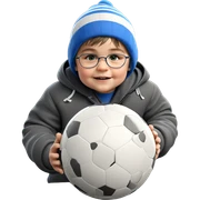 boy in hat with soccer ball sticker