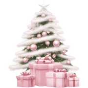 Light pink Christmas gifts under a white Christmas tree  sticker