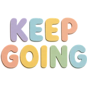 "Keep Going" soft pastel rainbow bubble letters, cute rounded style, no border, transparent background sticker
