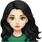 Caucasian girl with long, wavy black hair, green eyes, and pretty makeup. sticker