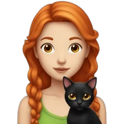 red haired girl with black cat sticker