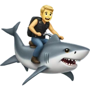 guy riding shark sticker