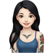 an ios genmoji for a fair girl with black long hair  tattooed, beautiful girl sticker
