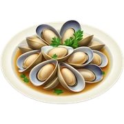 Plate of steamed clams in broth  sticker
