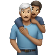 A elderly man holding the head of a young person." sticker