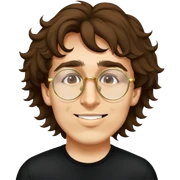 male, round gold glasses, black tshirt, wavy hair sticker