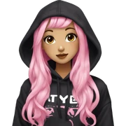 hime gyaru girl, black and pink hair, dark makeup, black hoodie sticker
