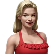 blonde girl in red dress sticker