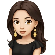 Beautiful woman,cute, long dark brown hair in dark dress with gold earrings sticker