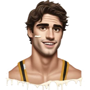 Jacob Elordi in a jock, realistic, splashed drip white glue cream over face sticker