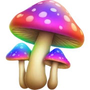 A rainbow-colored trippy mushroom with a very satisfied face sticker