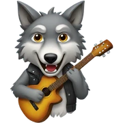Wolf holding a guitar in its mouth sticker