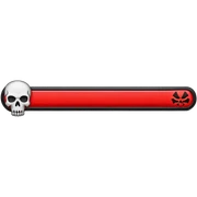Long Horizontal healthbar with skull at the start of the healthbar, doom and gloom design, long horizontal red health bar outlined in black sticker