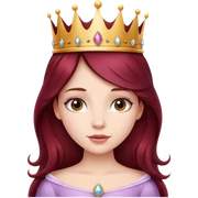 Beautiful long burgundy haired girl wearing a princess crown sticker