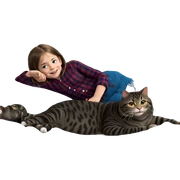 smiling girl with cat sticker